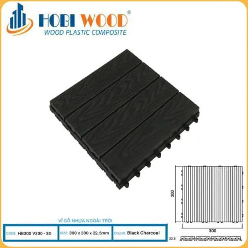Vỉ Gỗ Nhựa Ngoài Trời Hobi Wood Vân 3D Black Charcoal