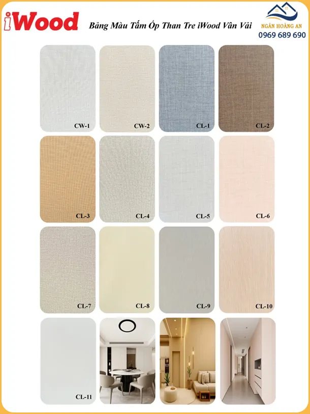Bảng Màu Tấm Ốp Than Tre iWood Vân Vải Bảng Màu Tấm Ốp Than Tre iWood Vân Vải