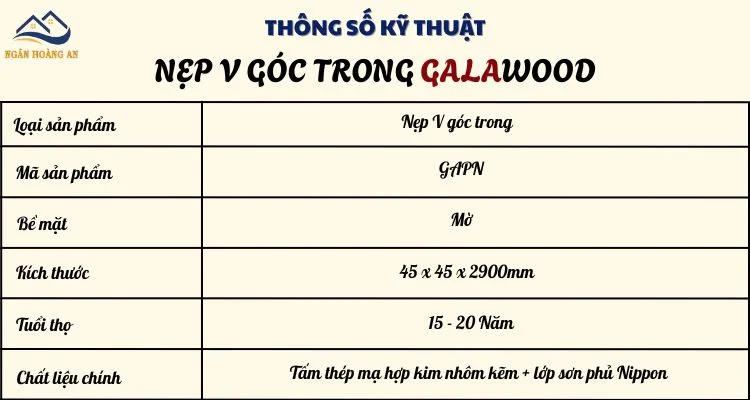 Bảng Thông Số Kỹ Thuật Của Nẹp V Góc Trong Bảng Thông Số Kỹ Thuật Của Nẹp V Góc Trong