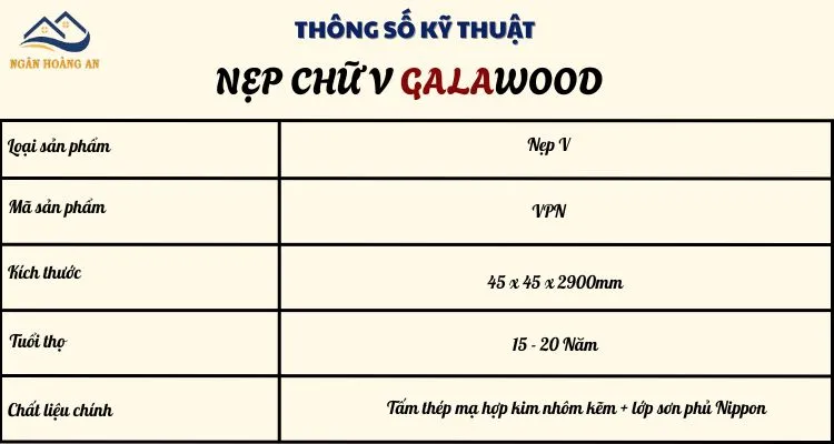 Bảng Thông Số Kỹ Thuật Của Nẹp V Galawood