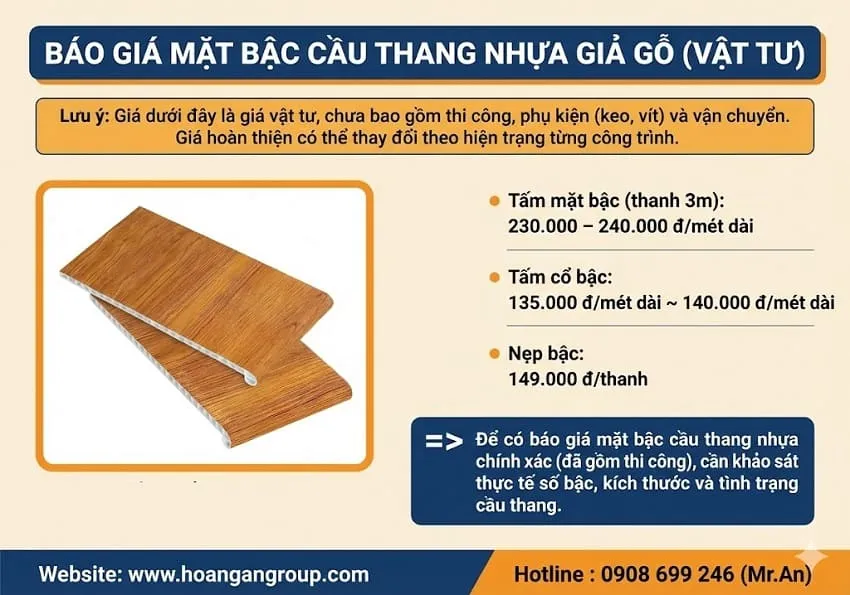 Báo Giá Mặt Bậc Cầu Thang Nhựa Giả Gỗ (Vật Tư)
