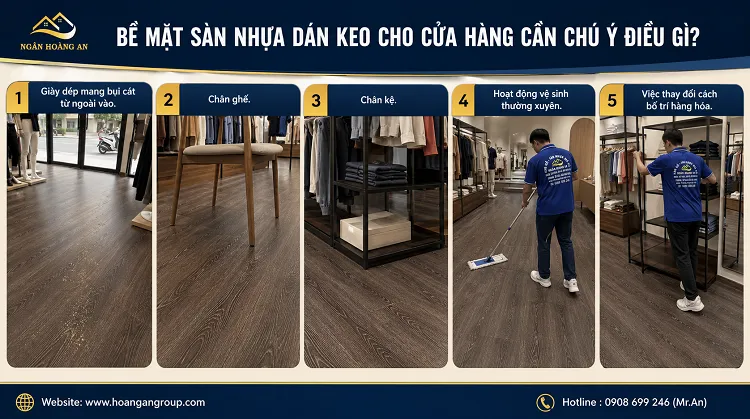 Bề Mặt Sàn Nhựa Dán Keo Cho Cửa Hàng Cần Chú Ý Điều Gì?