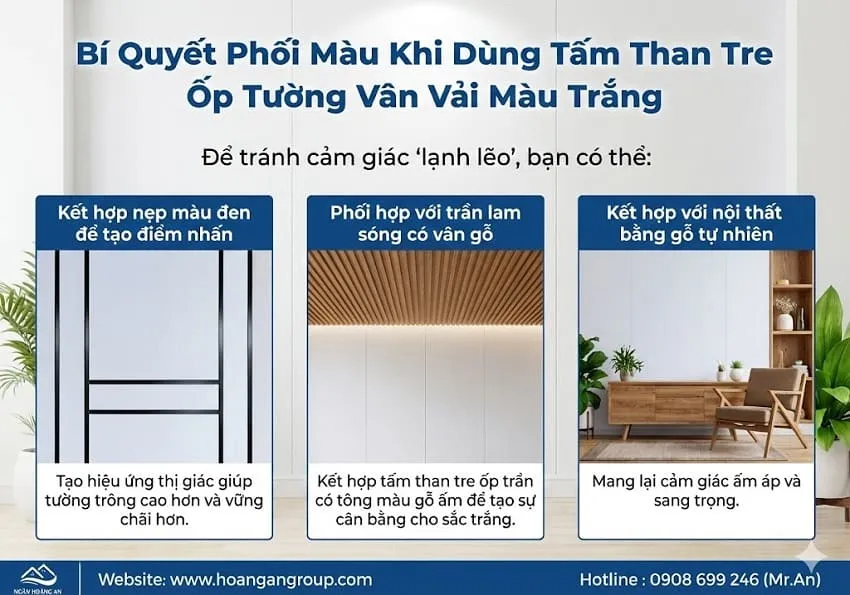 Bí Quyết Phối Màu Khi Dùng Tấm Than Tre Ốp Tường Vân Vải Màu Trắng