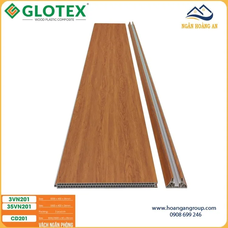 Bộ Vách Ngăn Phòng Ngủ 2 Mặt Nhựa Giả Gỗ Glotex VN201