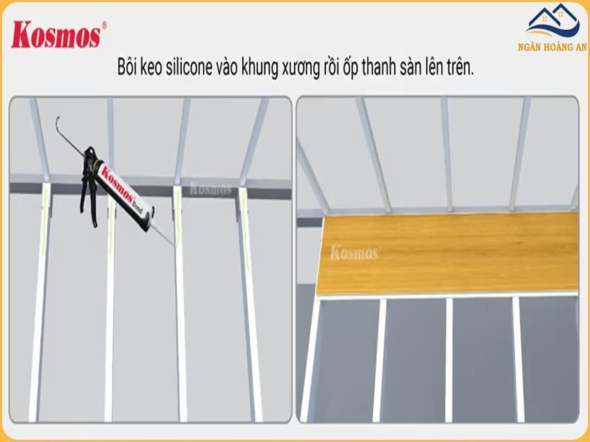Bôi Keo Silicone Lên Khung Xương Và Ốp Thanh Sàn Nhựa Chịu Lực Lên