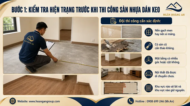 Bước 1: Kiểm Tra Hiện Trạng Trước Khi Thi Công Sàn Nhựa Dán Keo Bước 1: Kiểm Tra Hiện Trạng Trước Khi Thi Công Sàn Nhựa Dán Keo