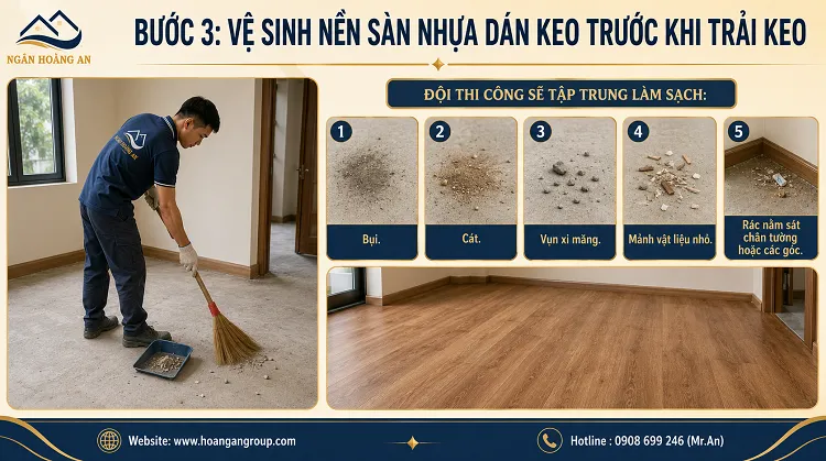 Bước 3: Vệ Sinh Nền Sàn Nhựa Dán Keo Trước Khi Trải Keo Bước 3: Vệ Sinh Nền Sàn Nhựa Dán Keo Trước Khi Trải Keo