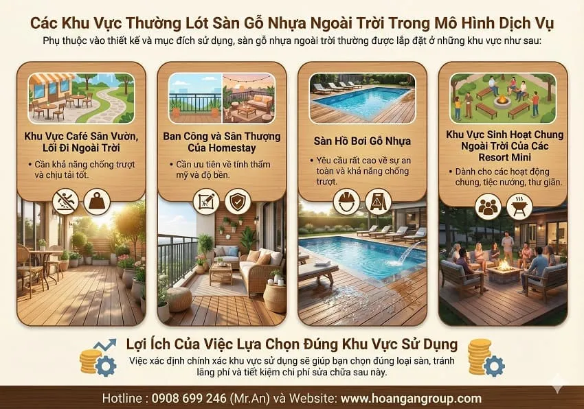 Các Khu Vực Thường Lót Sàn Gỗ Nhựa Ngoài Trời Trong Mô Hình Dịch Vụ
