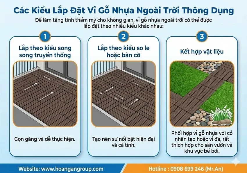 Các Kiểu Lắp Đặt Vỉ Gỗ Nhựa Ngoài Trời Thông Dụng