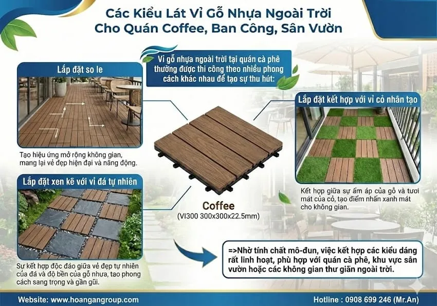Các Kiểu Lát Vỉ Gỗ Nhựa Ngoài Trời Cho Quán Coffee, Ban Công, Sân Vườn