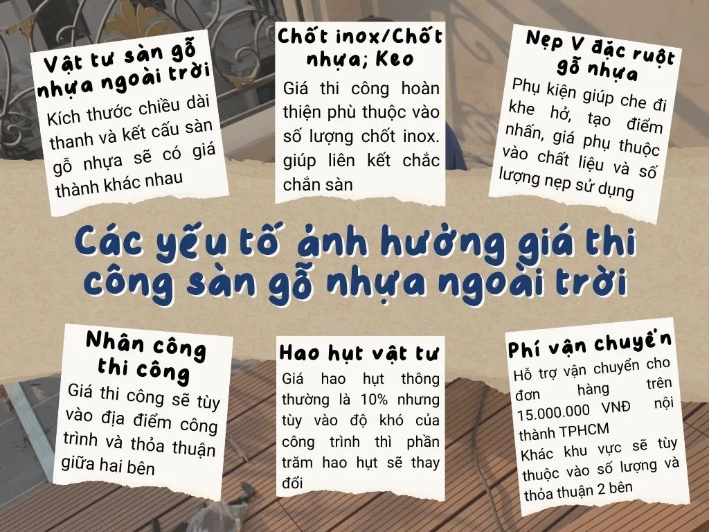 Một Số Yếu Tố Ảnh Hưởng Đến Giá Thi Công Hoàn Thiện Sàn Gỗ Nhựa Ngoài Trời