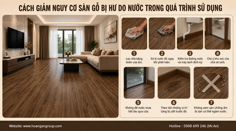 Cách Giảm Nguy Cơ Sàn Gỗ Bị Hư Do Nước Trong Quá Trình Sử Dụng