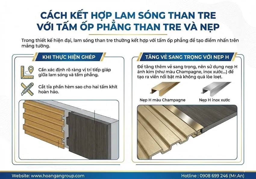 Cách Kết Hợp Lam Sóng Than Tre Với Tấm Ốp Phẳng Than Tre Và Nẹp