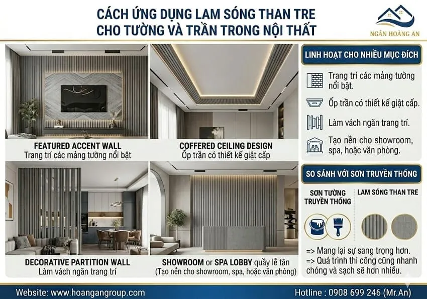 Cách Ứng Dụng Lam Sóng Than Tre Cho Tường Và Trần Trong Nội Thất