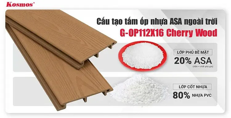Cấu Tạo Tấm Ốp Tường Ngoài Trời Phủ ASA Galawood G-OP112X16 Cherry Wood Cấu Tạo Tấm Ốp Tường Ngoài Trời Phủ ASA Galawood G-OP112X16 Cherry Wood