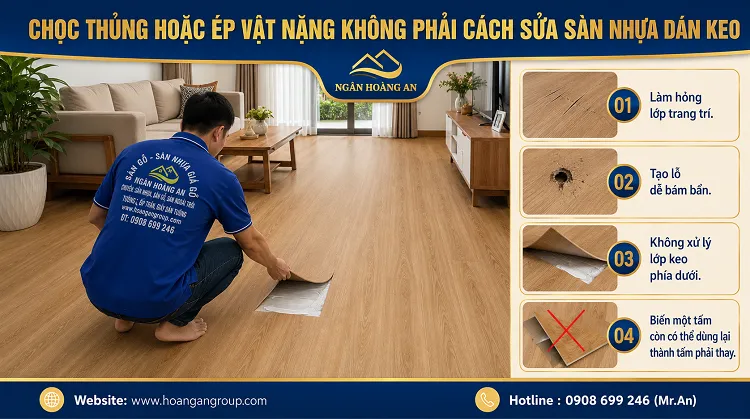 Chọc Thủng Hoặc Ép Vật Nặng Không Phải Cách Sửa Sàn Nhựa Dán Keo Chọc Thủng Hoặc Ép Vật Nặng Không Phải Cách Sửa Sàn Nhựa Dán Keo