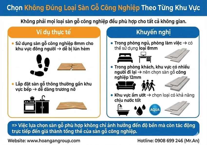 Chọn Không Đúng Loại Sàn Gỗ Công Nghiệp Theo Từng Khu Vực