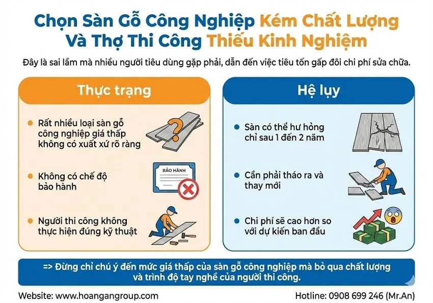 Chọn Sàn Gỗ Công Nghiệp Kém Chất Lượng Và Thợ Thi Công Thiếu Kinh Nghiệm