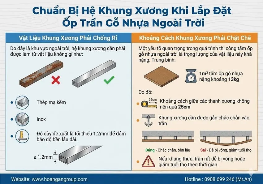 Chuẩn Bị Hệ Khung Xương Khi Lắp Đặt Ốp Trần Gỗ Nhựa Ngoài Trời