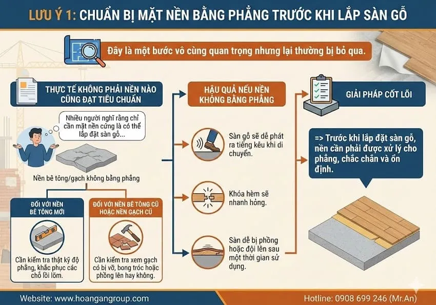 Lưu Ý 1: Chuẩn Bị Mặt Nền Bằng Phẳng Trước Khi Lắp Sàn Gỗ Lưu Ý 1: Chuẩn Bị Mặt Nền Bằng Phẳng Trước Khi Lắp Sàn Gỗ