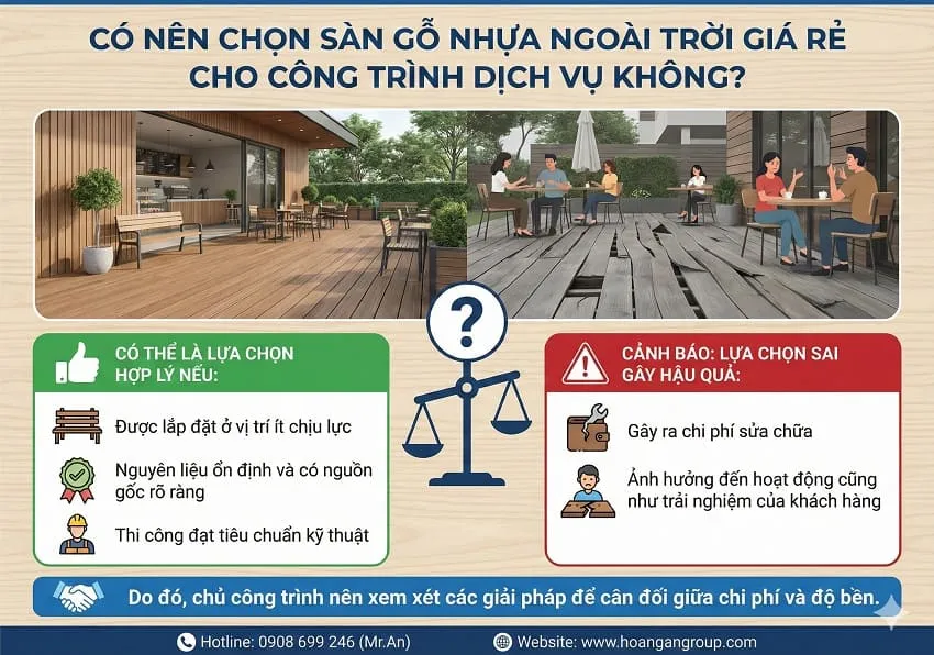 Có Nên Chọn Sàn Gỗ Nhựa Ngoài Trời Giá Rẻ Cho Khu Dịch Vụ Không?