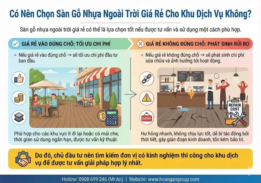 Có Nên Chọn Sàn Gỗ Nhựa Ngoài Trời Giá Rẻ Cho Công Trình Dịch Vụ Không?