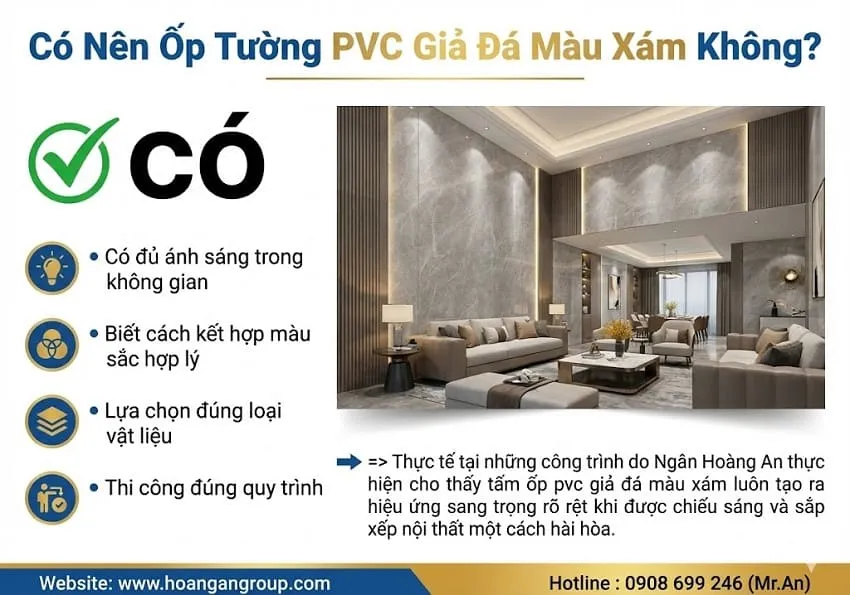 Có Nên Ốp Tường PVC Giả Đá Màu Xám Không?