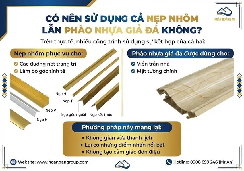 Có Nên Sử Dụng Cả Nẹp Nhôm Lẫn Phào Nhựa Giả Đá Không?