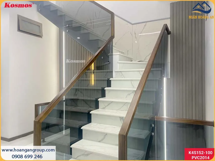 Hình Ảnh Ốp Tường Cầu Thang PVC Giả Đá Đẹp Sau Thi Công