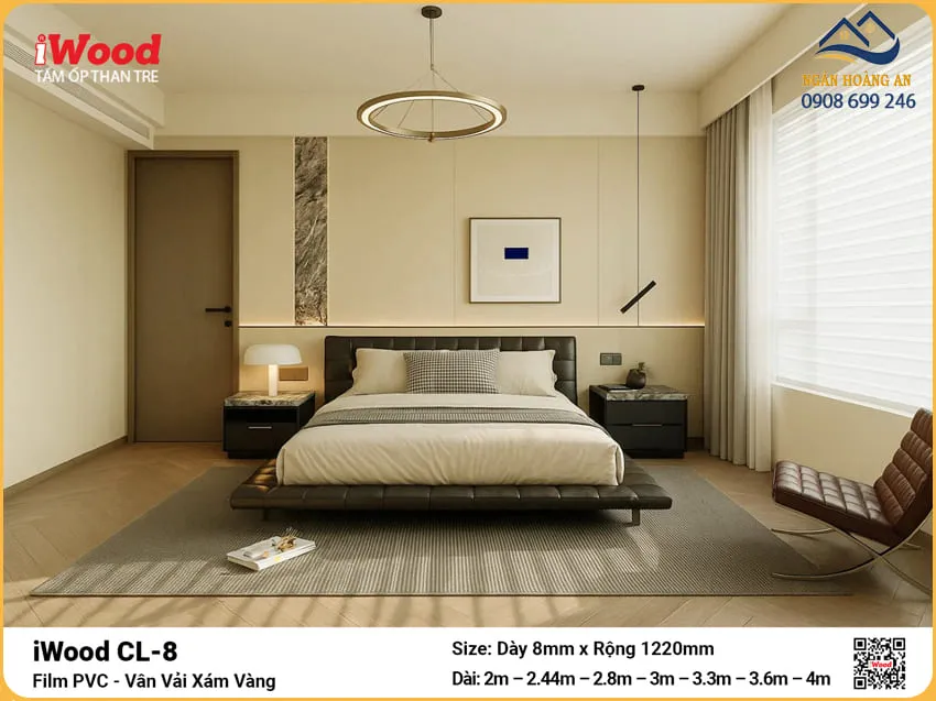 Cửa Hàng Tấm Ốp Than Tre iWood CL-8 Vân Vải Xám Vàng Giá Tốt