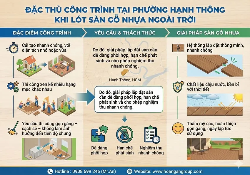Đặc Thù Công Trình Tại Phường Hạnh Thông Khi Lót Sàn Gỗ Nhựa Ngoài Trời