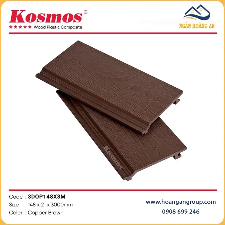Ốp Vách Gỗ Nhựa Ngoài Trời Kosmos 3DOP148X3M Copper Brown