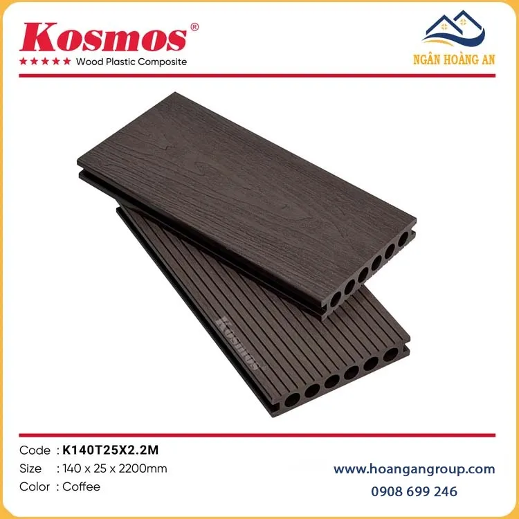 Sàn Gỗ Nhựa Ngoài Trời Lỗ Tròn Kosmos K140T25X2.2M Coffee