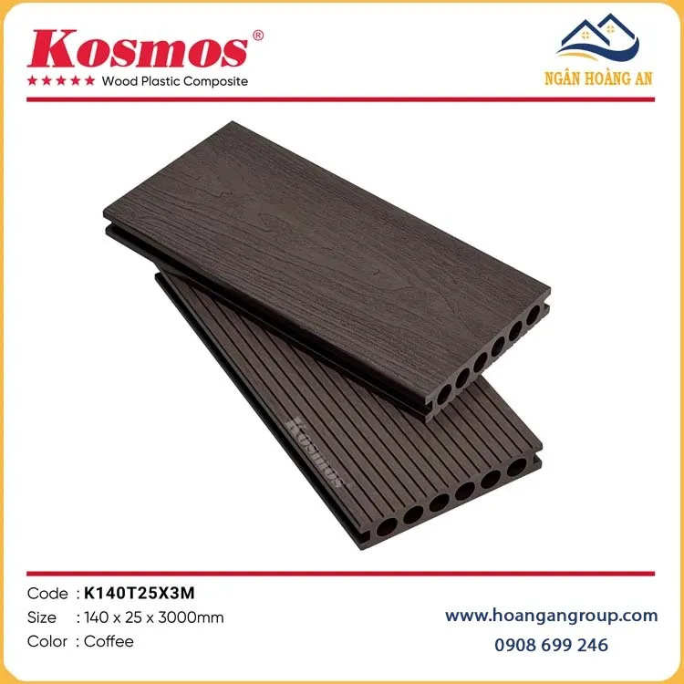 Lót Sàn Gỗ Nhựa Ngoài Trời Lỗ Tròn Kosmos K140T25X3M Coffee