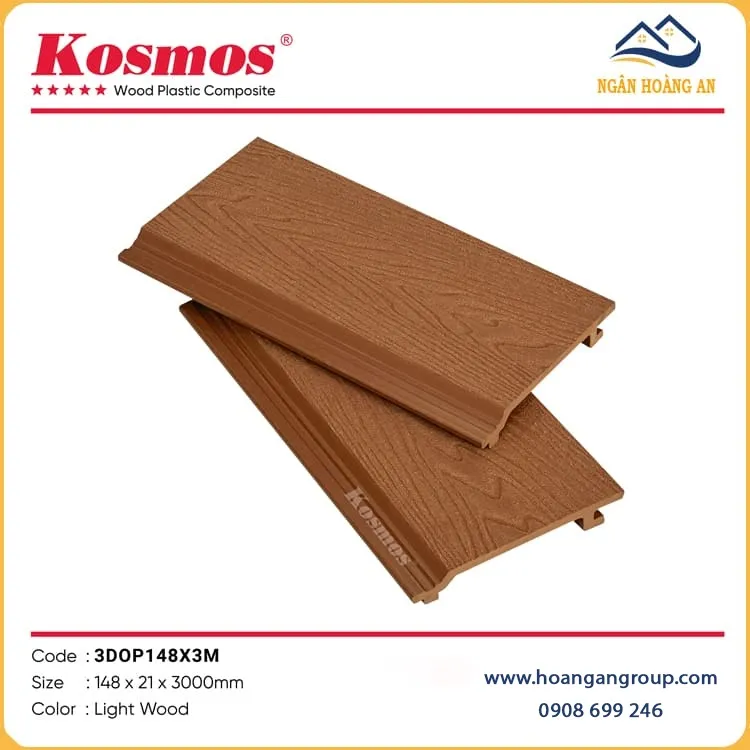 Ốp Trần Ban Công Gỗ Nhựa Ngoài Trời Kosmos 3DOP148X3M Light Wood