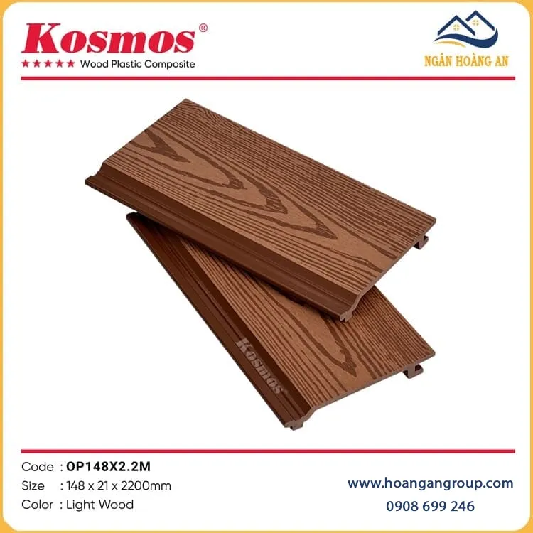 Ốp Vách Gỗ Nhựa Ngoài Trời Kosmos OP148X2.2M Light Wood