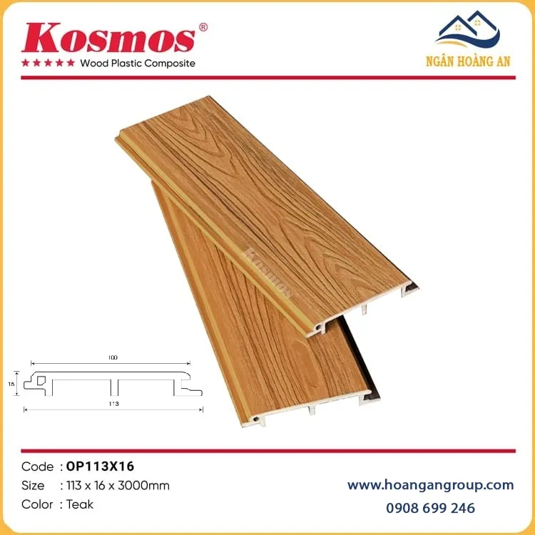 Tấm Ốp Trần Ngoài Trời Phủ ASA Kosmos OP113X16 Teak
