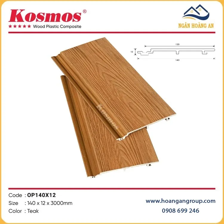 Tấm Ốp Trần Gỗ Nhựa Ngoài Trời Phủ ASA Kosmos OP140X12 Teak
