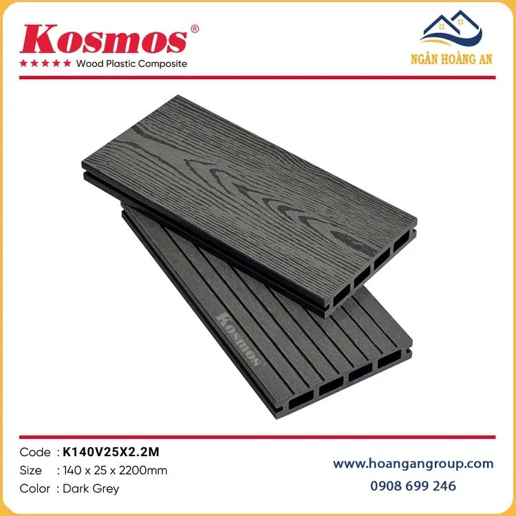 Sàn Gỗ Hồ Bơi Ngoài Trời Kosmos K140V25X2.2M Dark Grey Lỗ Vuông