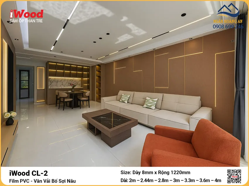 Đại Lý Tấm Ốp Than Tre iWood CL-2 Vân Vải Bố Sợi Nâu