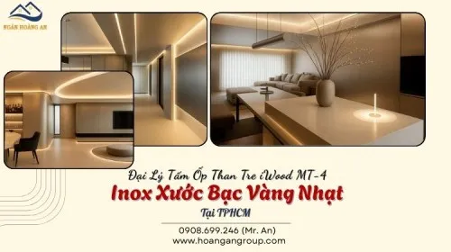 Đại Lý Tấm Ốp Than Tre iWood MT-4 Inox Xước Bạc Vàng Nhạt Tại TPHCM