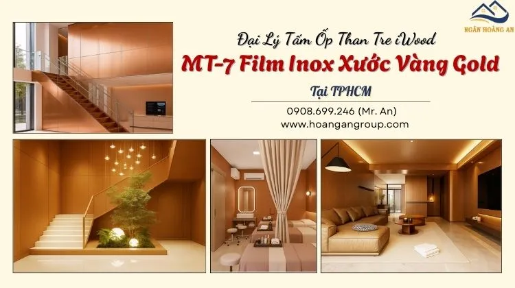 Đại Lý Tấm Ốp Than Tre iWood MT-7 Film Inox Xước Vàng Gold Tại TPHCM Đại Lý Tấm Ốp Than Tre iWood MT-7 Film Inox Xước Vàng Gold Tại TPHCM