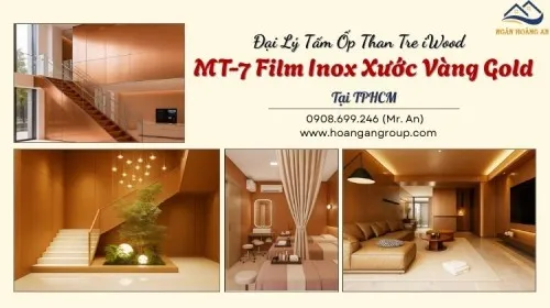 Đại Lý Tấm Ốp Than Tre iWood MT-7 Film Inox Xước Vàng Gold Tại TPHCM