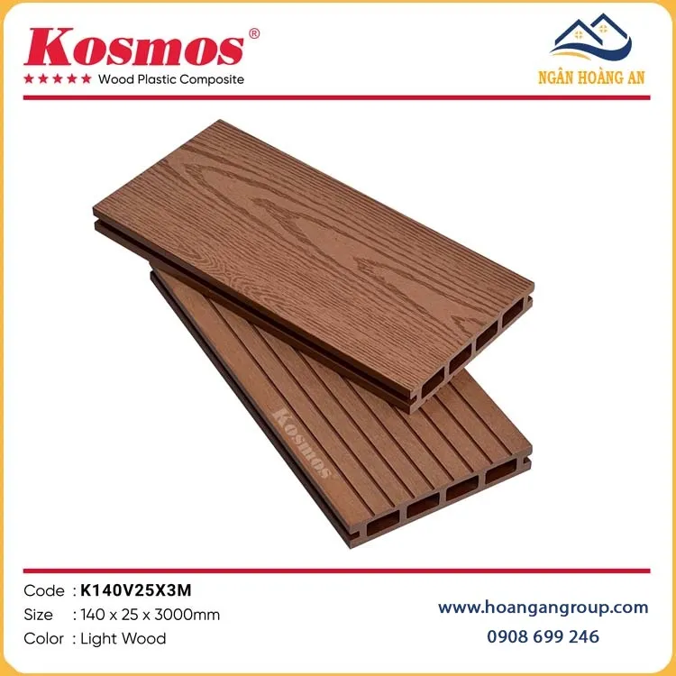Sàn Gỗ Nhựa Ngoài Trời Lỗ Vuông Kosmos K140V25X2.2M Light Wood
