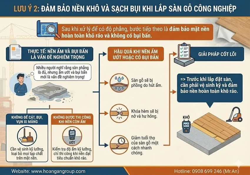 Lưu Ý 2: Đảm Bảo Nền Khô Và Sạch Bụi Khi Lắp Sàn Gỗ Công Nghiệp Lưu Ý 2: Đảm Bảo Nền Khô Và Sạch Bụi Khi Lắp Sàn Gỗ Công Nghiệp