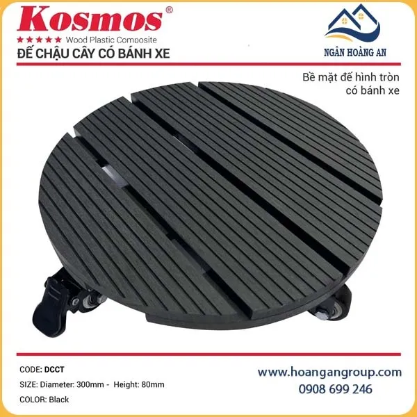 Đế Chậu Cây Gỗ Nhựa Kosmos Hình Tròn Black