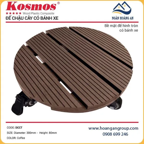 Đế Chậu Cây Gỗ Nhựa Kosmos Hình Tròn Coffee