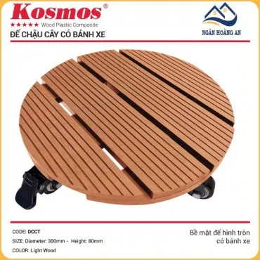 Đế Lót Chậu Cây Có Bánh Xe Gỗ Nhựa Ngoài Trời Kosmos Tròn Light Wood