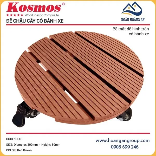 Đế Chậu Cây Gỗ Nhựa Kosmos Hình Tròn Red Brown