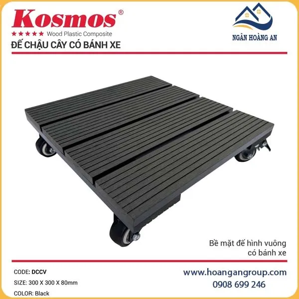 Đế Chậu Cây Gỗ Nhựa Kosmos Hình Vuông Black